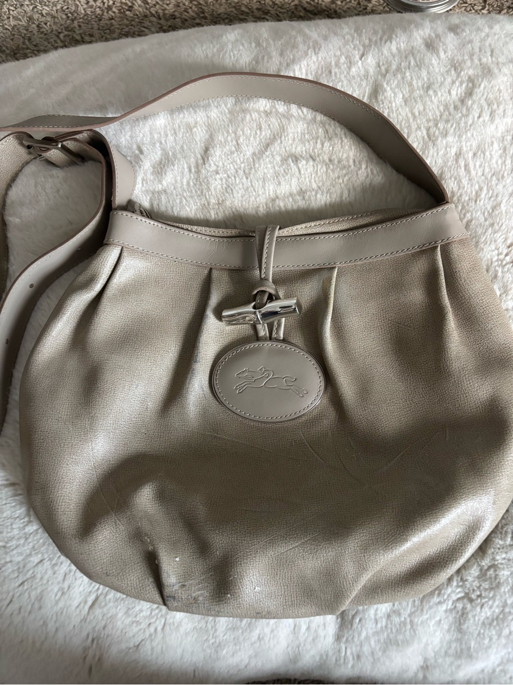 Longchamp french taupe soft  leather crossbody or short trape